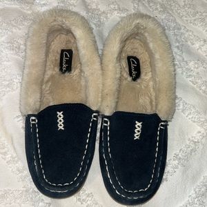 Clark Blue Leather Slippers